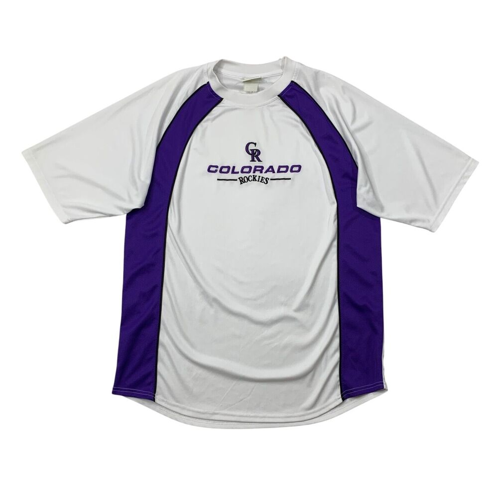Vintage Colorado Rockies T Shirt Mens L Large White Purple Lee Sport Performance
